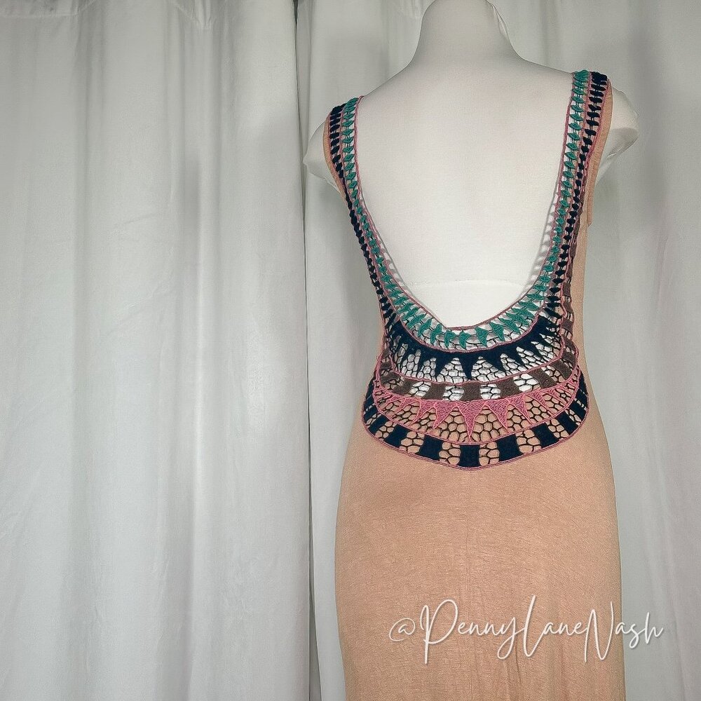 Double Zero Sleeveless Aztec Scoop Back Maxi Dress Taupe - Picture 9 of 11